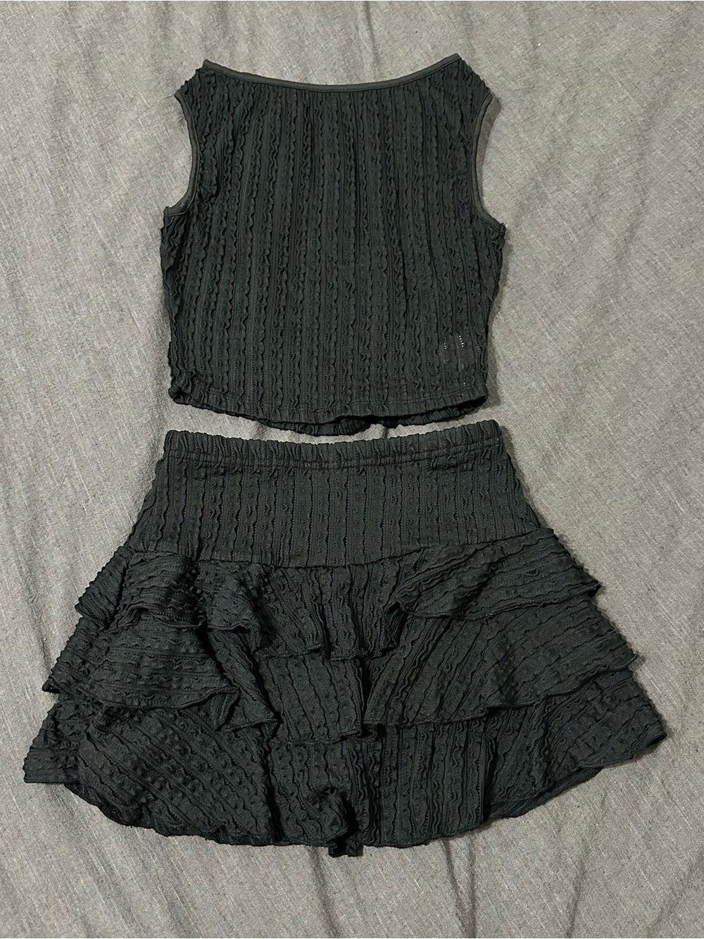 Forever 21 Black Ruffle Tiered Mini Skirt Set